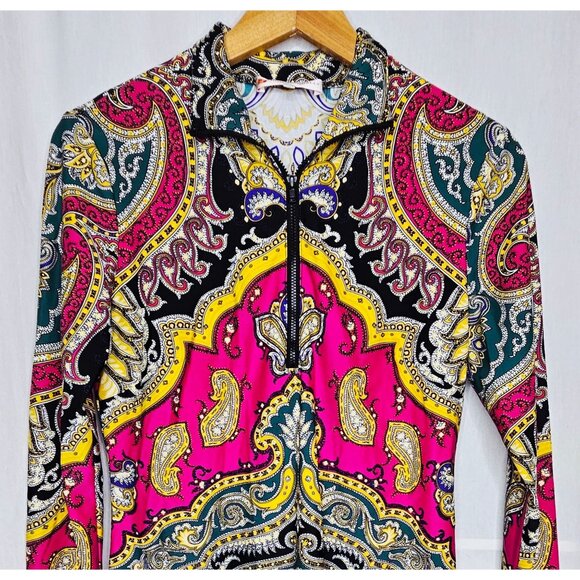 Jude Connally Collared 1/4 Zip Long Sleeve Paisley Print Dress Multicolor Small - Picture 3 of 6